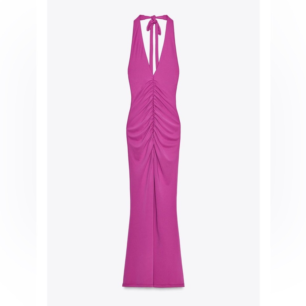 ZARA Ruched Halter Maxi Dress - Violet - Small